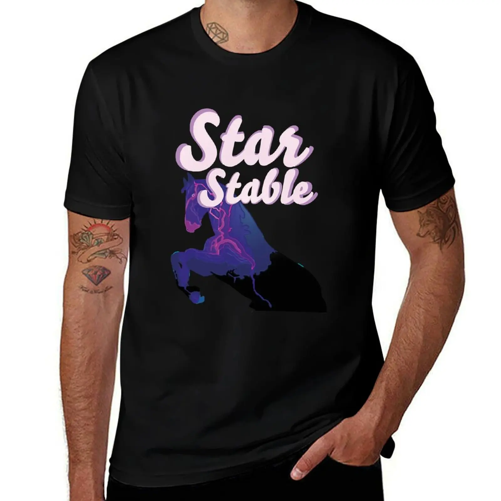 Star Stable Online Game Purple Pink Horse T-Shirt Urban Casual Loose Fit Tee T-Shirt