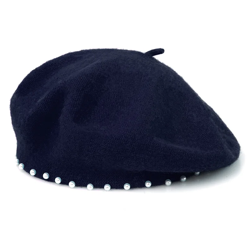 Women\'s Classic French Wool Beret Pearl & Rhinestone Embellishment Hat RoyalBlue Royal Blue Beret With Pearls White Pearls Beret Perl  main image 2