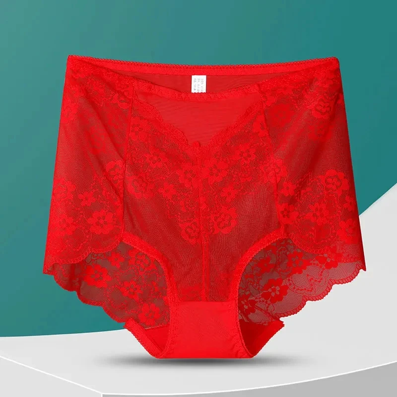 Sexy Lace Panties Summer Thin Soft High Elastic Middle Waist Hip Lift Women Underwear Transparent Breathable Hollow Breifs C44