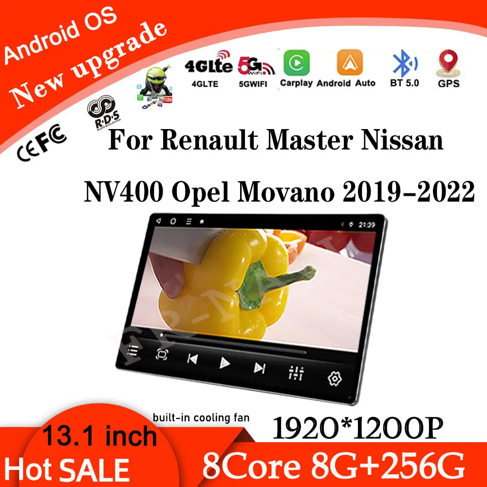 13.1 Inch Android OS For Renault Master Nissan NV400 Opel Movano 2019-2022 Car Multimedia Radio Video Player Wireless CarPlay