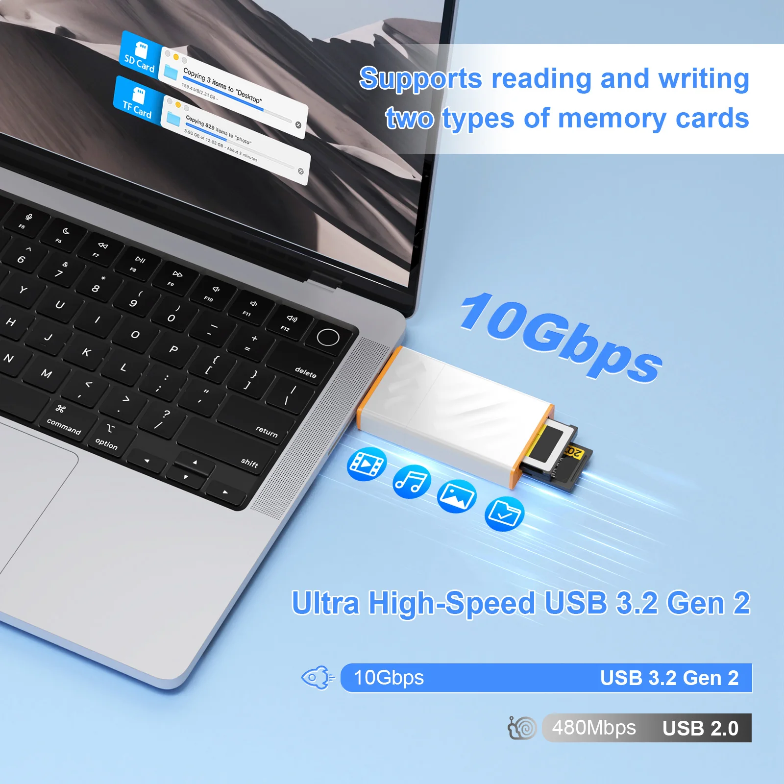 2 in 1 CFexpress Type-B Card Reader USB 3.2 Memory Card Reader Adapter 10Gbps High-Speed Compatible for Windows XP Linux MacOS
