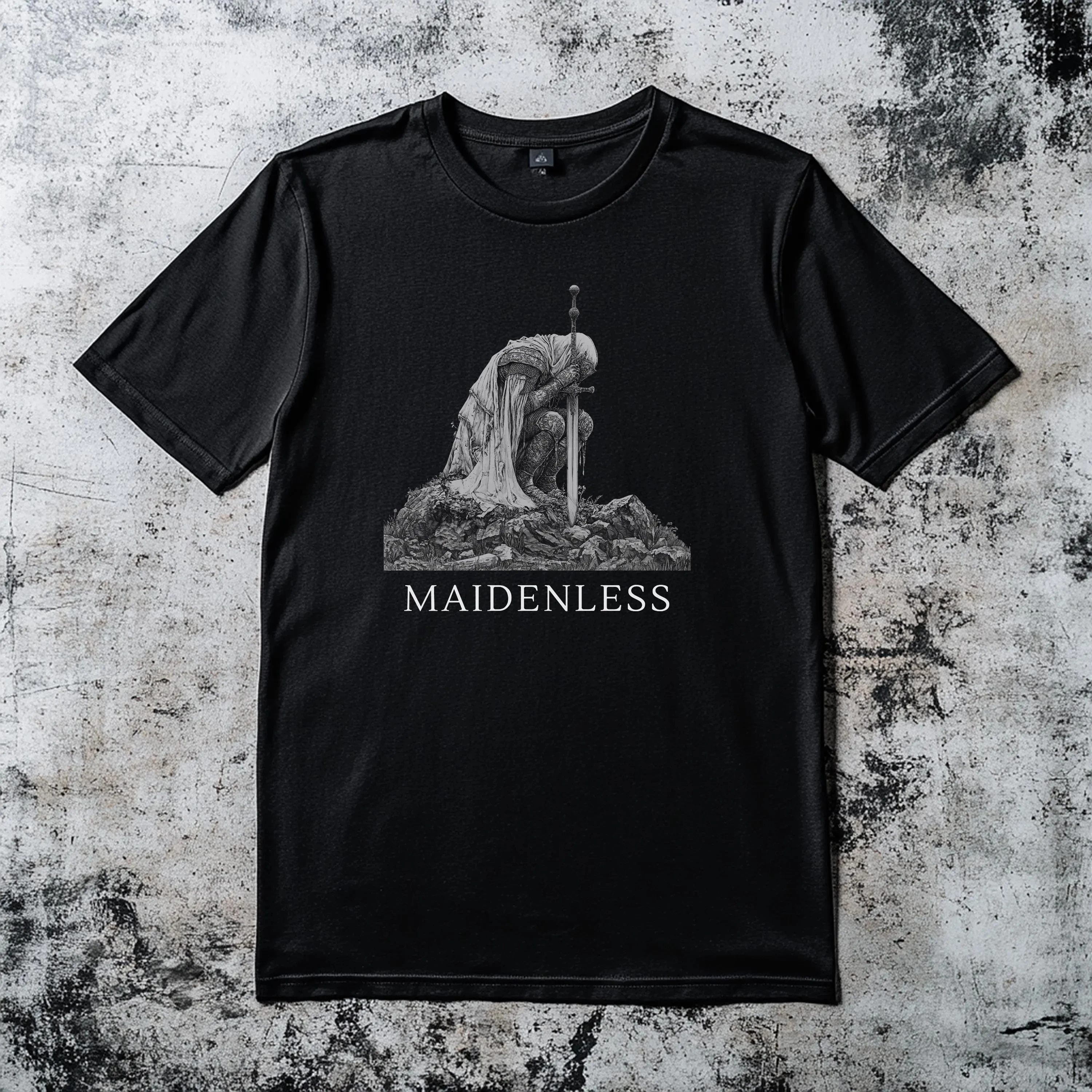 Maidenless Letter Medieval Knight Kneeling with Sword Printed Trendy Creativity T-Shirt Women's Short Sleeve Summer view 2