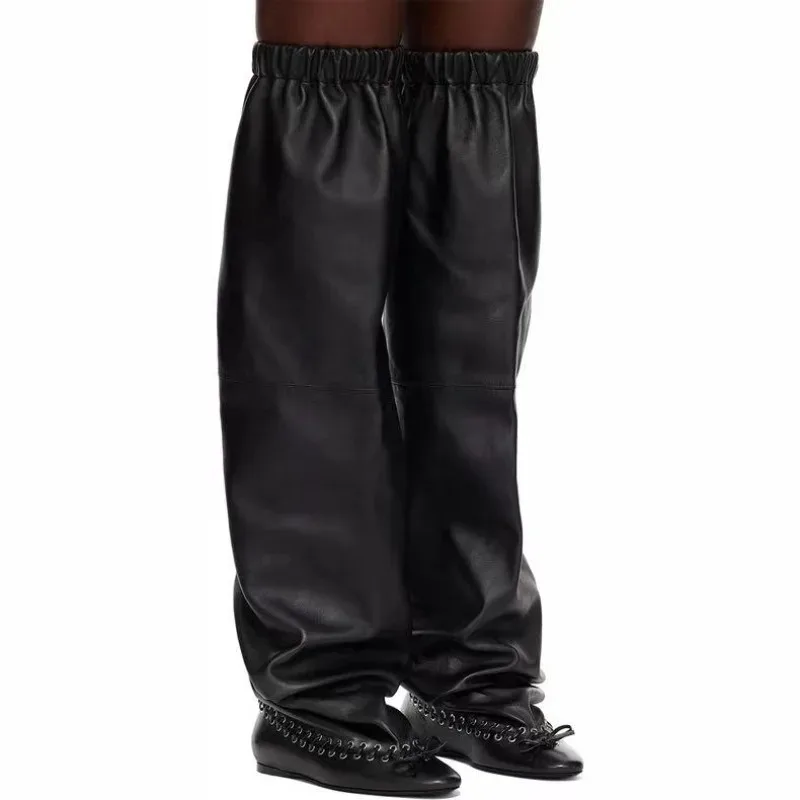 

Европейские и американские женские модные плиссированные ботинки выше колена с круглым носком и широкими трубками, увеличивающие рост