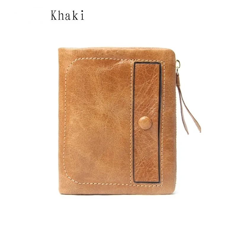 Men's Leather Wallet Zipper Small Purse Card Holder Vintage Mens Coin Purses and Wallets Man Money Bag Short Wallet for Women