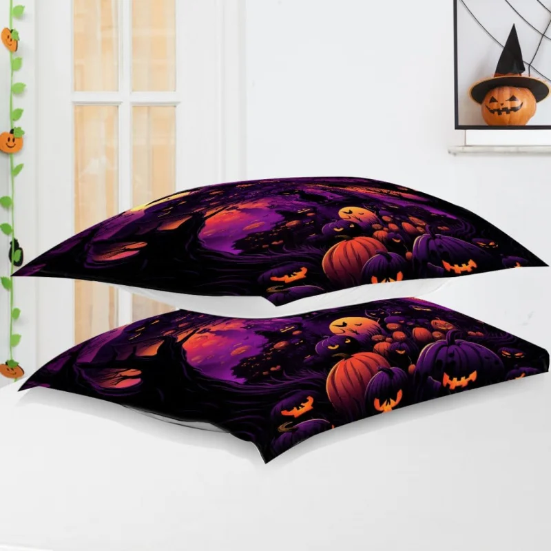 Halloween element down duvet cover extra large 3D printed black cat Pumpkin Tree down bedding set Comfort Belt 2 pillowcases