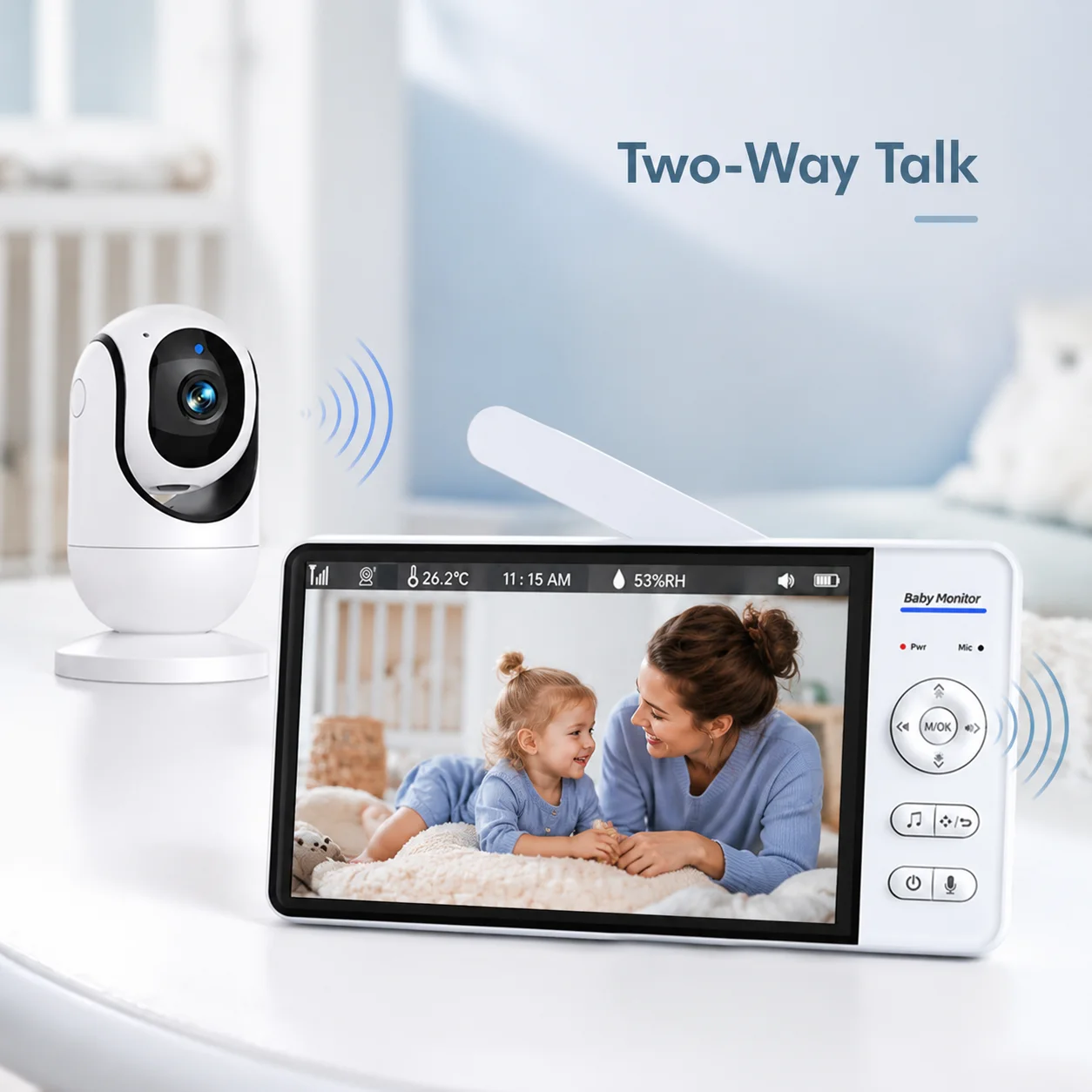 Babyphone mit Kamera und Audio 7 Zoll Großer Bildschirm Digitaler Videomonitor Zwei-Wege-Kommunikation Nachtsicht Temperaturanzeige Beruhigende 8 Schlaflieder 355 ° Schwenk-Neige-Babykamera mit Elternbildschirm für Neugeborene, Säuglinge, Kinderzimmer und Zuhause – Detail 3