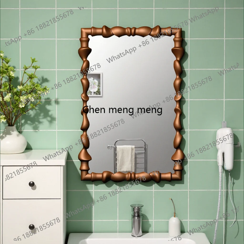 

French medieval bathroom mirror living room entrance wall hanging light luxury decorative mirror irregular makeup mirror