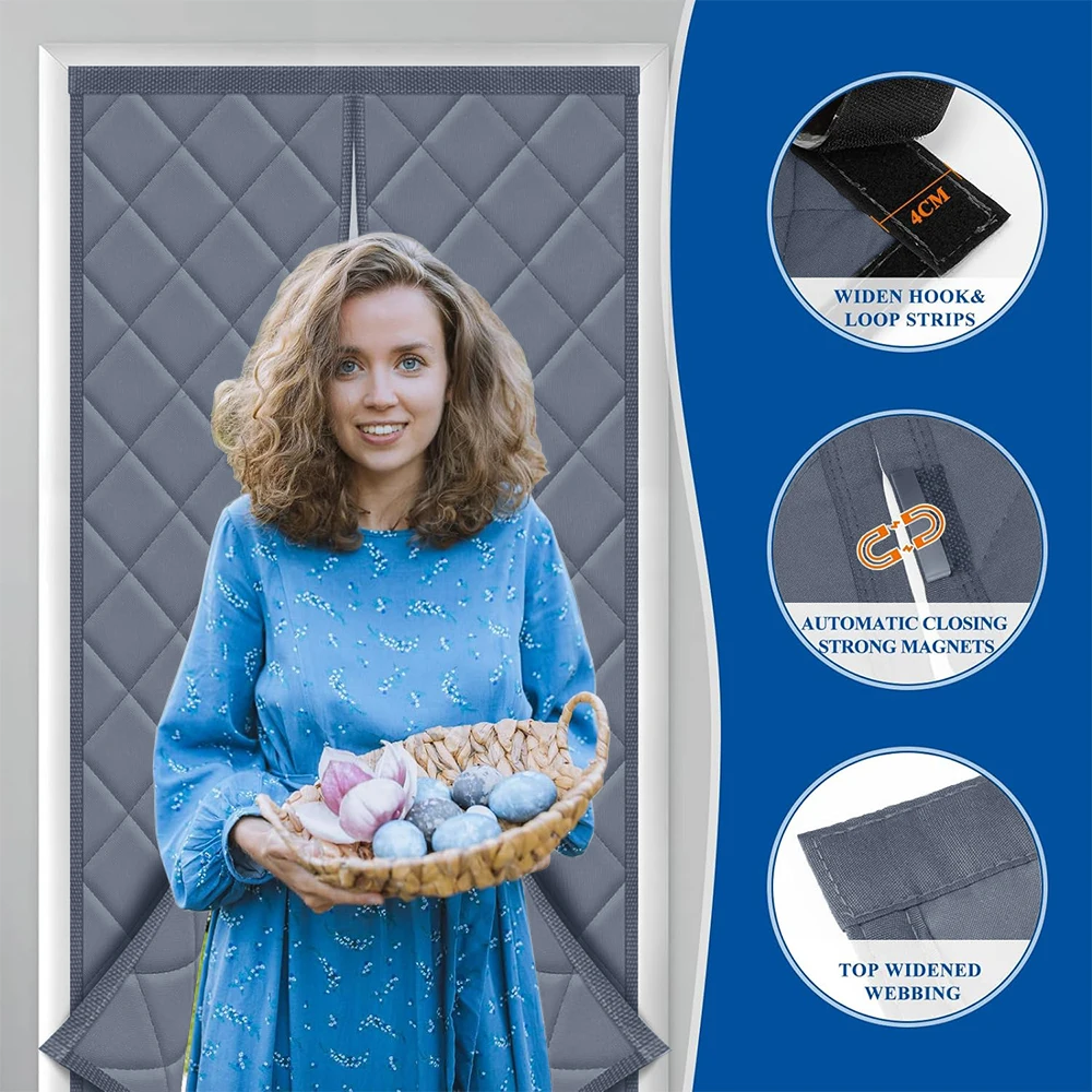 Magnetic Heat-insulating Curtains, Energy-saving and Privacy Protection, Windproof and Waterproof Cotton Curtains
