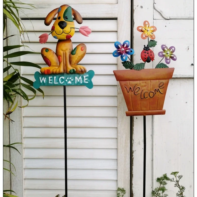 Outdoor Iron Flower Plug Handmade Painting Climbing Rattan Trellis Homestay Balcony Guide Signs Courtyard Landscape Welcome Card