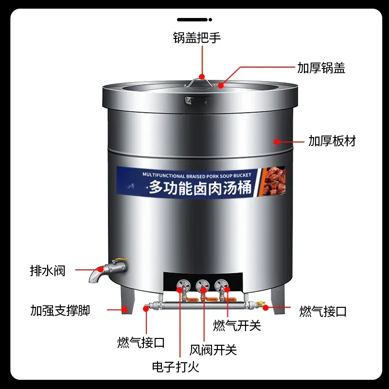 Cubo sopa ahorro energía de Gas acero inoxidable comercial, olla para carne, ternera y cordero, calefacción