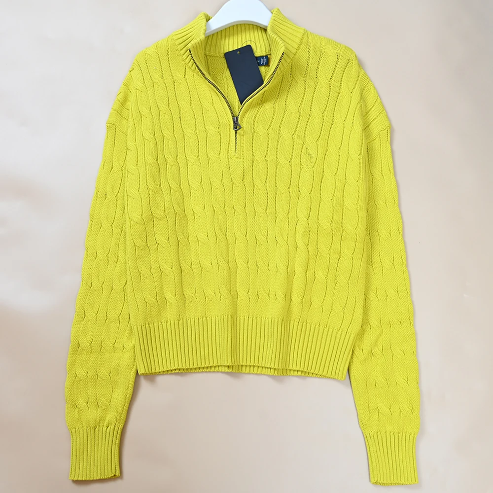 Suéter Clásico de Punto de Manga Larga para Mujer, Estilo Nuevo de Otoño Invierno, Cuello con Media Cremallera, Hombros Caído...