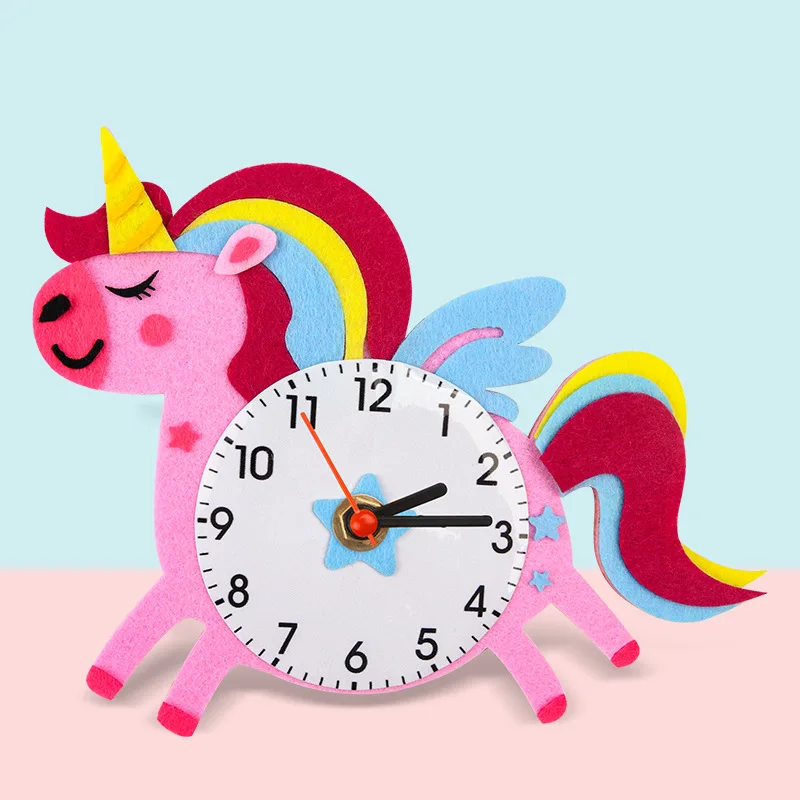 Zestaw do samodzielnego wykonania z włókniny, zegar z motywem kreskówkowym, zabawka dla dzieci, materiały edukacyjne do pokoju zabaw w przedszkolu.