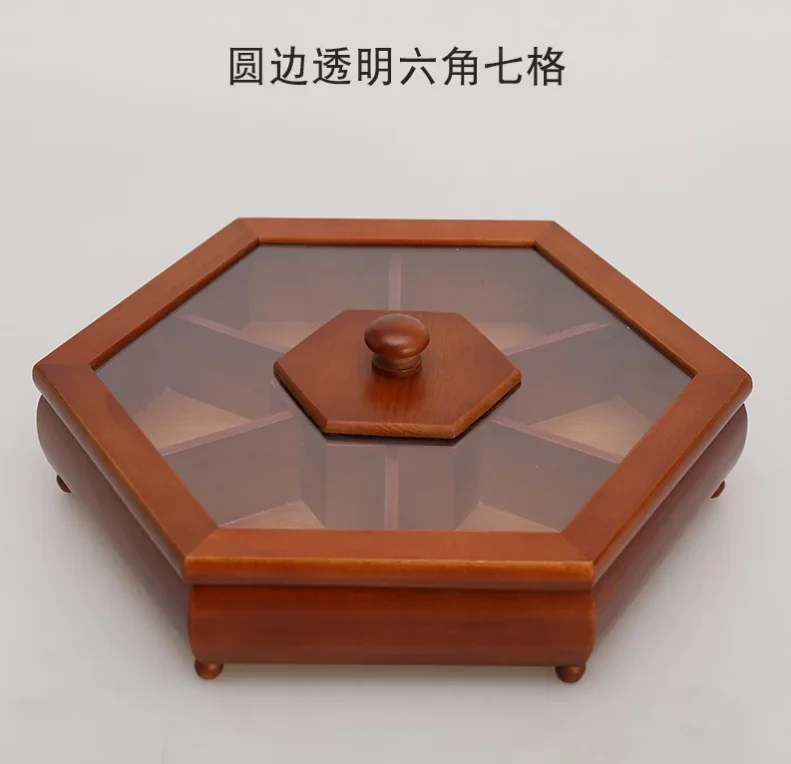 Pine Chinese Dried Fruit Box Living Room Split with Cover Candy Wood Nut Snack Solid Storage