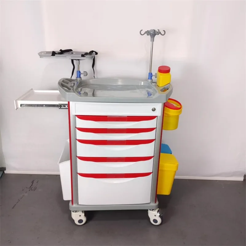 Immagine 7: Carrello Ospedaliero di Emergenza con Cinque Cassetti in ABS, Carrello per Rianimazione, Carrello Medico d'Emergenza per Cliniche