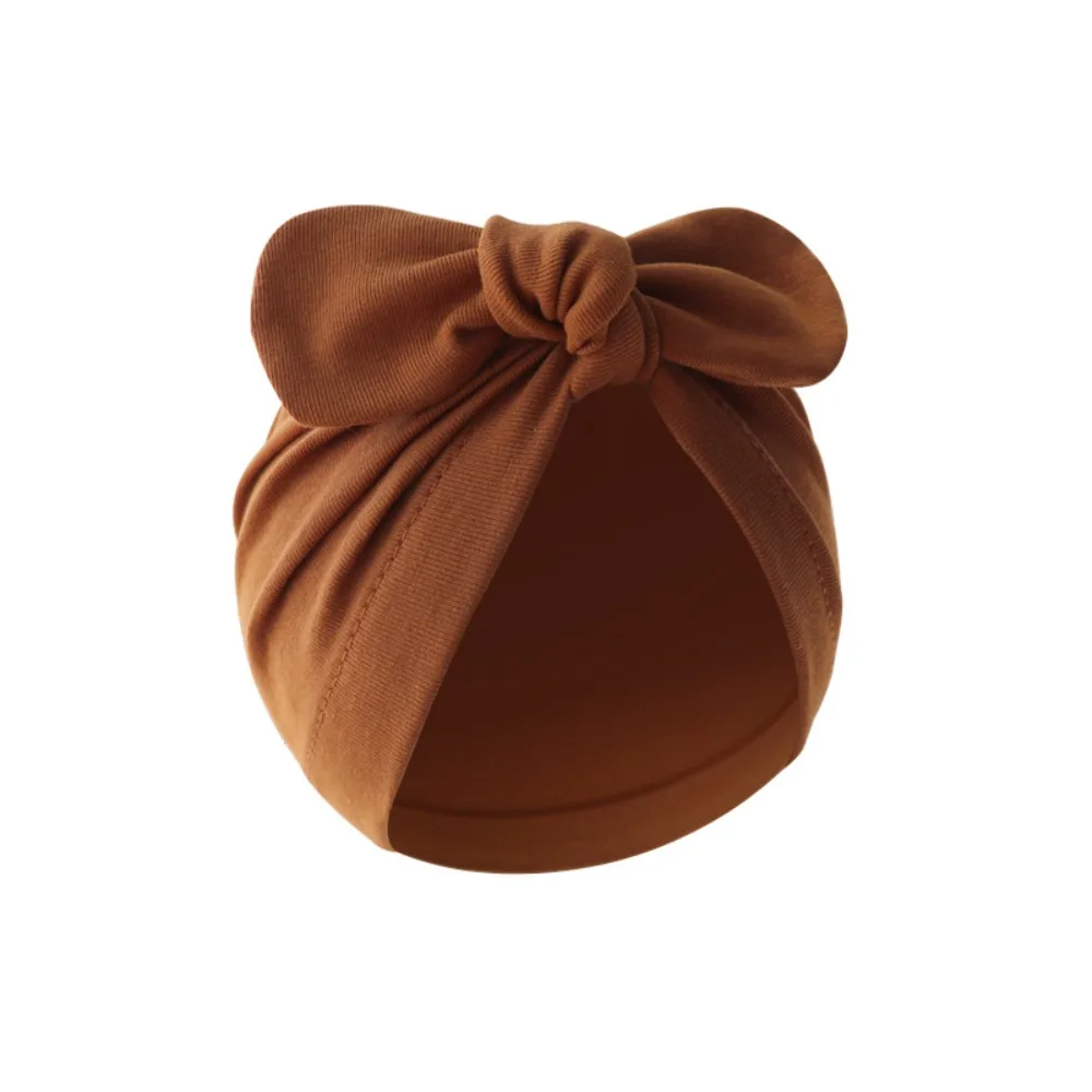 Cute Flower Knot Baby Hat Cotton Soft Infant Beanie Cap Solid Color Hair Accessories Girls