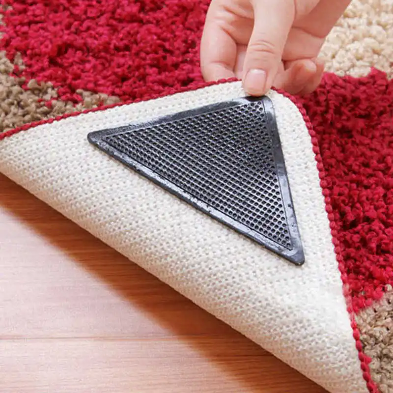 

4 Pack Sticky Pads Rug Grippers Floor Mats Triangle Silicone Washable Reusable Rubber Non Slip Patch Tape Anti Skid For Carpet