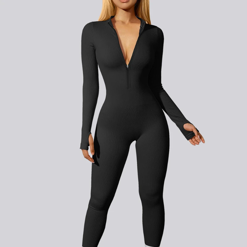 

Sexy Hollow Backless Scrunch Sporty Jumpsuit Raises Butt Woman Gym Set One Piece Sport Suit Zip Yoga Fitness Overalls