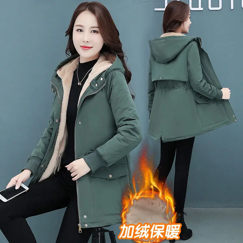 2022 Winter Quilted Cotton Clothes Women\'s Korean Loose Jacket 2022  Velvet Thick Padded Jacket Hooded Padded Coat Female Parka