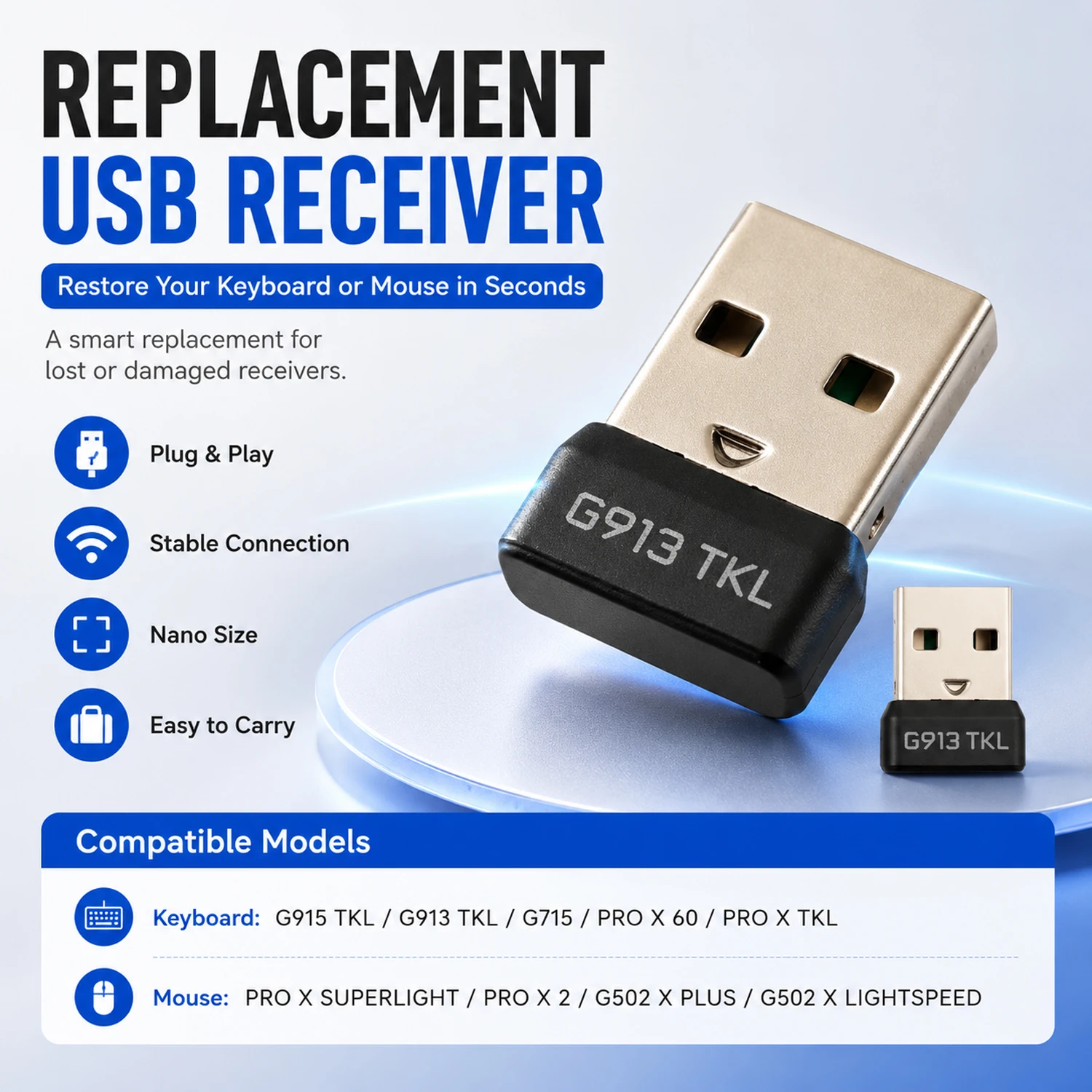 For Logitech G913 TKL / G915 TKL USB Mouse Receiver Adapter 2.4 GHz Wireless Mouse USB Receiver Dongle