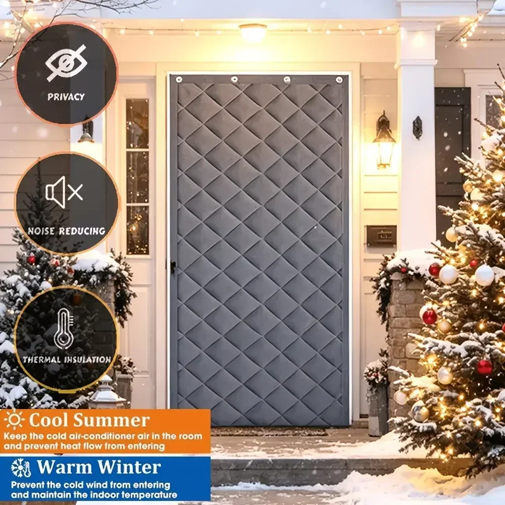 Thick Quilted Thermal Door Curtain, Windproof Cold-Blocking Insulated Door Screen, Heavy-Duty Winter Door Cover for Home Outdoor