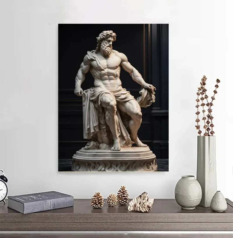 Gold Statue Muscular Greek God Statue Prints Poster Canvas Painting Modern Wall Art Picture Living Room Bedroom Home Decor