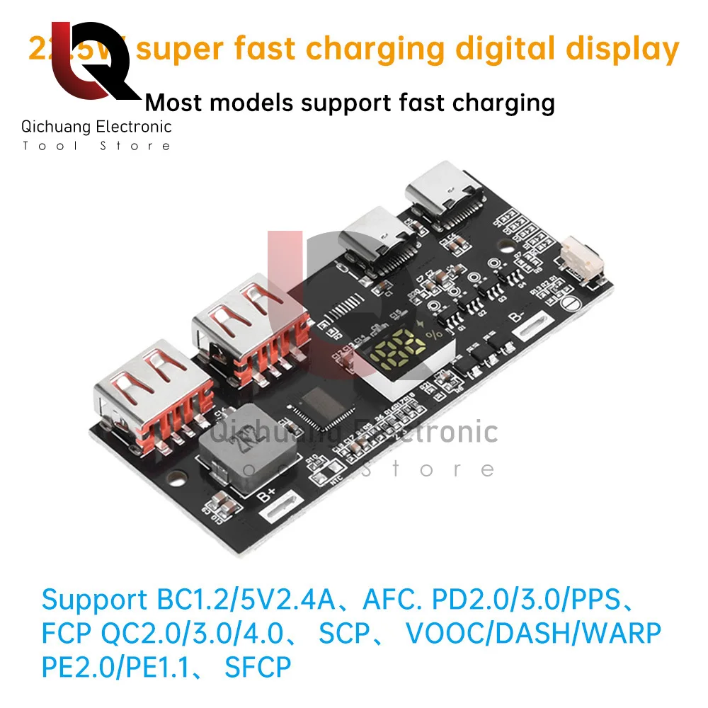 22.5W Quick Charging Mobile Power Module QC4.0 PD3.0 Dual USB Mobile Power Bank Circuit Board Protection DIY Motherboard