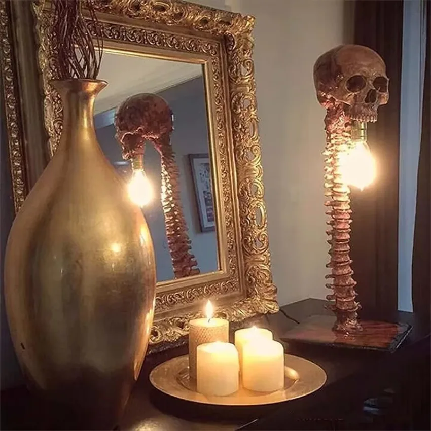 3D Halloween Skull Statue Table Lamp Horror Skeleton Lights Creative Halloween Party Ornaments Home Decors Scary Props Outside