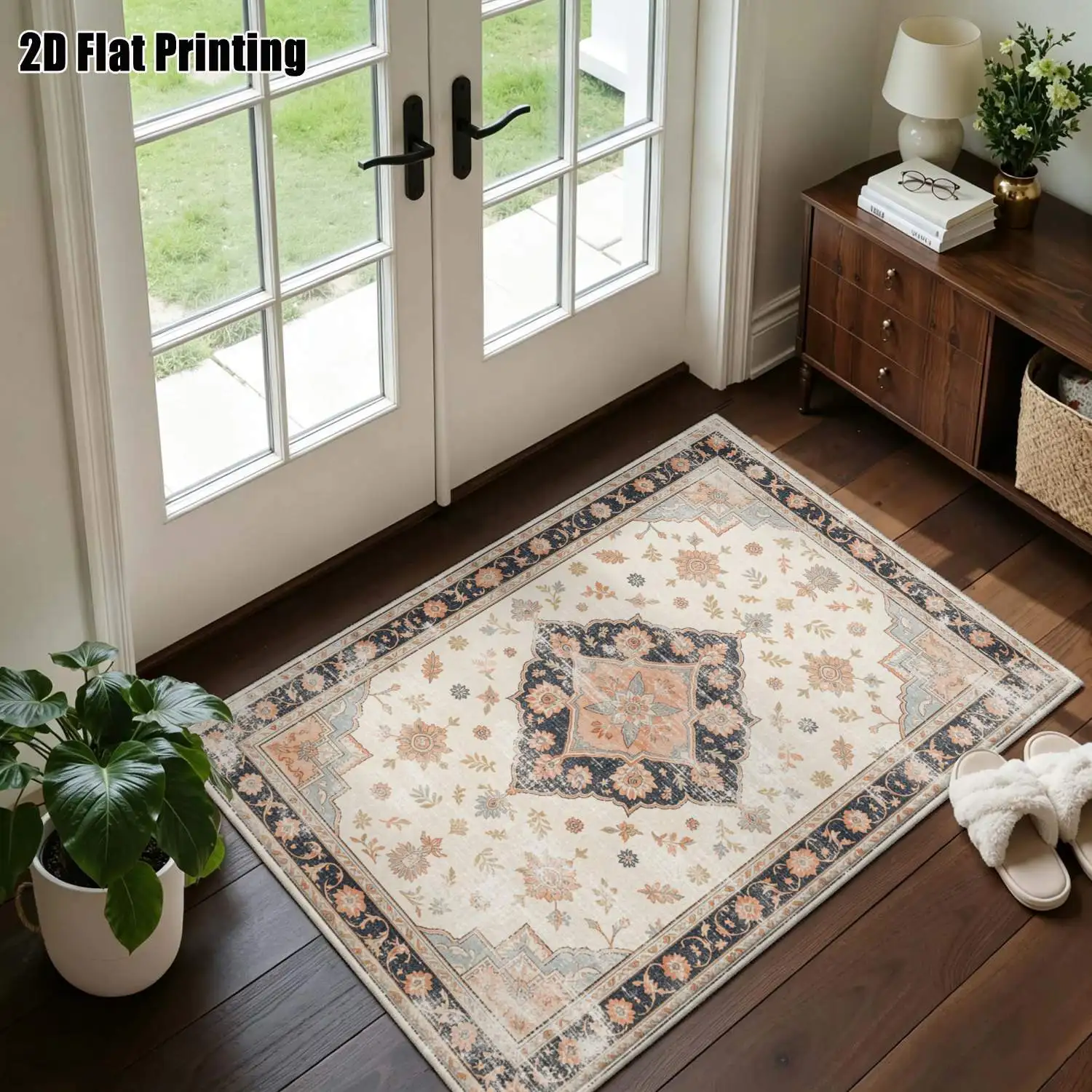 1Pc 2D Printed Retro Geometric Ethnic Pattern Carpet: Versatile, Machine-Washable, Multi-Size Home Decor Rug