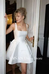Fanan Customized White Mini Short White A Line Spaghetti Straps Satin Vintage Elegant Wedding Dresses without Sleeves
