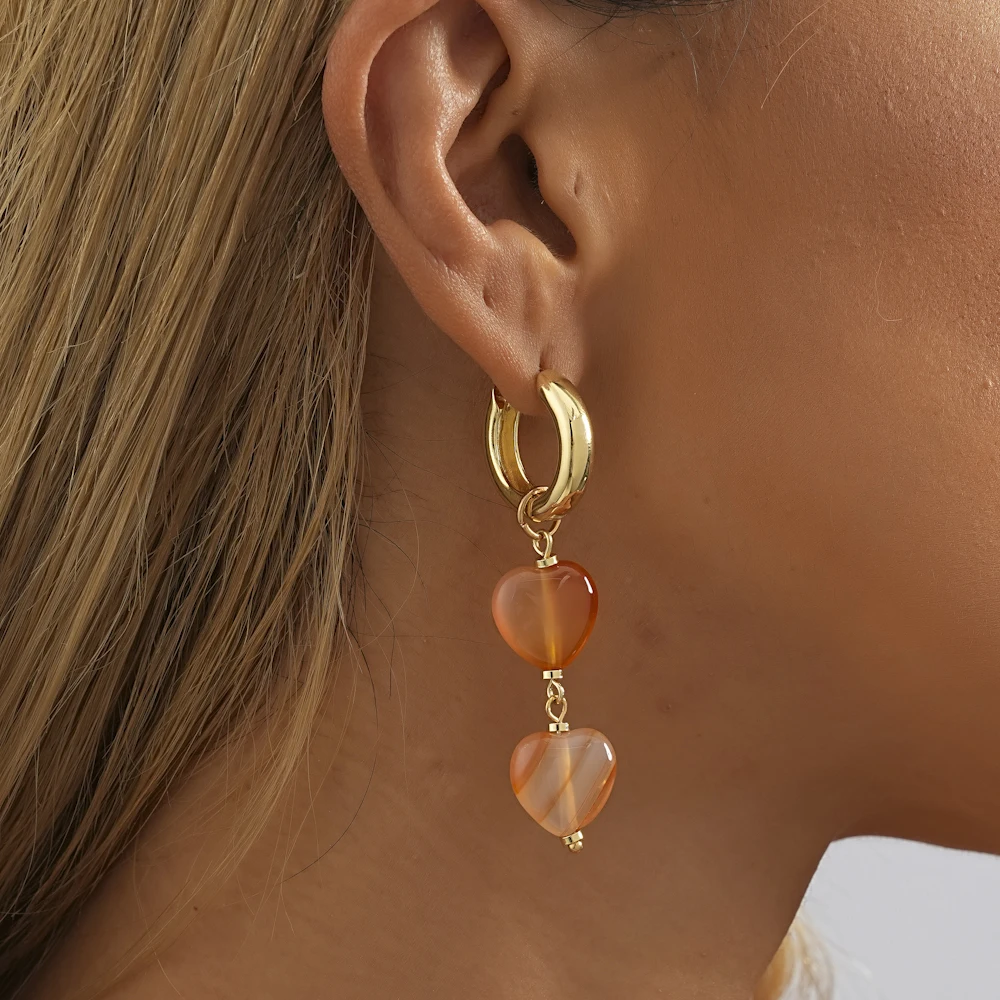 여성용 패션 러브 천연석 펜던트 귀걸이, 니치 디자인, 다목적 숙녀 거리 촬영 귀걸이, 쥬얼리 도매