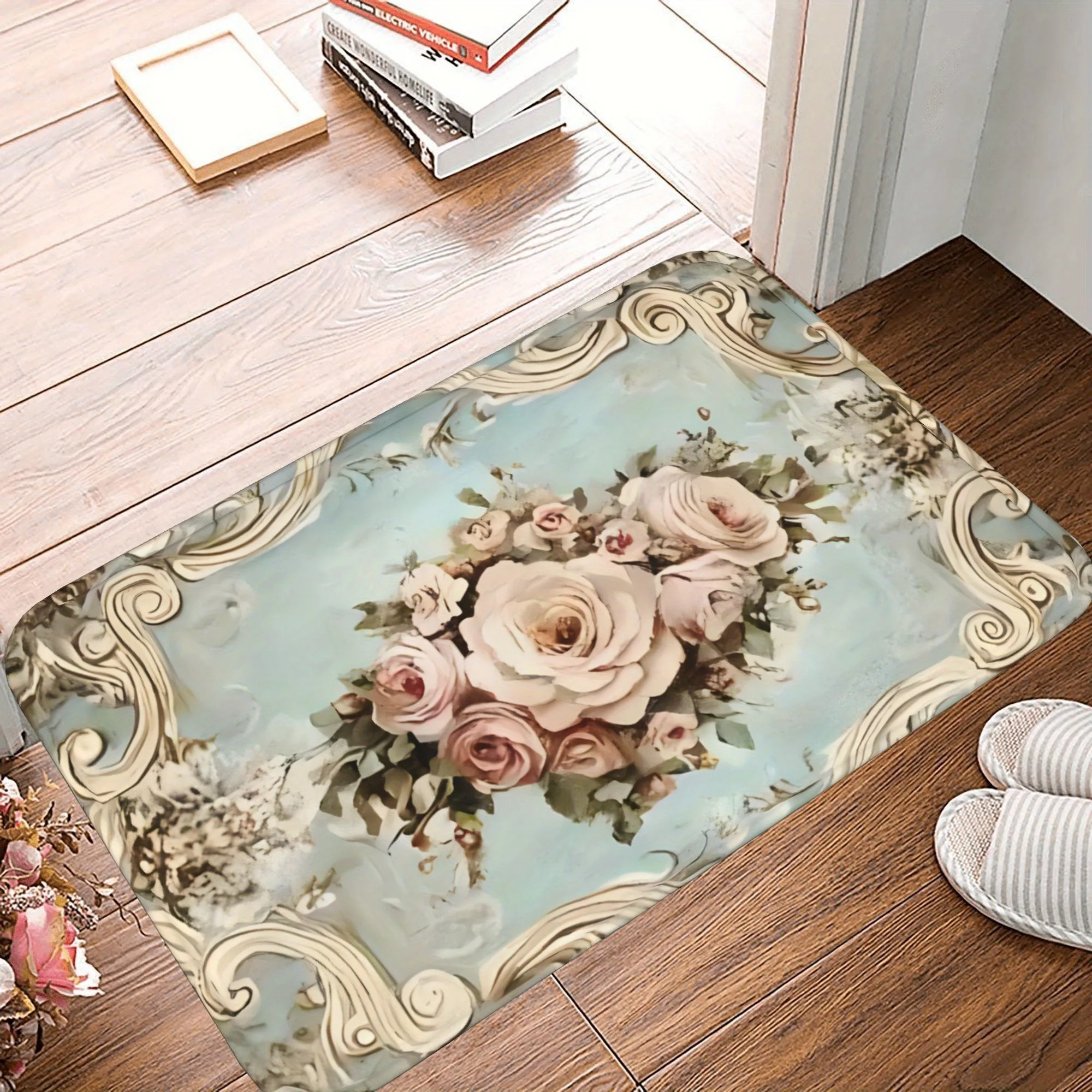 

1PC Flower Pattern Kitchen Rug Non-Slip Door Mat Pop design Bathroom Rug Bath Mat Carpet for Home Sink Laundry Decoreeree