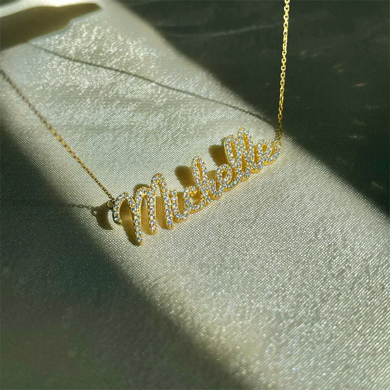 2023 Stainless Steel Customized Name Zircon Necklace Personalized Crystal Name Necklaces Pendant Chain For Womenjewelry Gifts