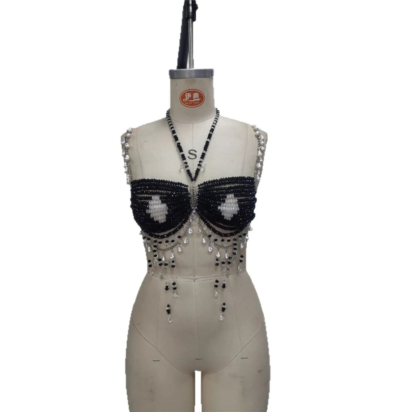 New European & American Style Black & White Handmade Beaded Body Chain Beach Vacation Sexy Openwork Necklace