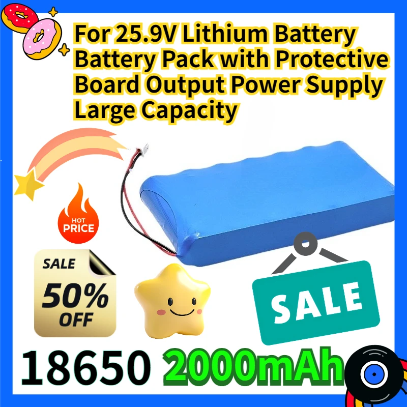 For 25.9V Lithium Battery 18650 Battery Pack with Protective Board Output Power Supply Large Capacity
