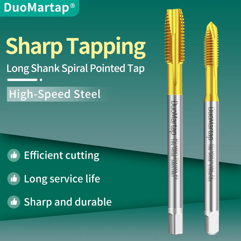 Duo Martap HSSE-M35 JIS Standard Long Shank 80 100 120 150 MM Spiral Pointed Tap M1.6-M16 Machine Screw Thread Taps