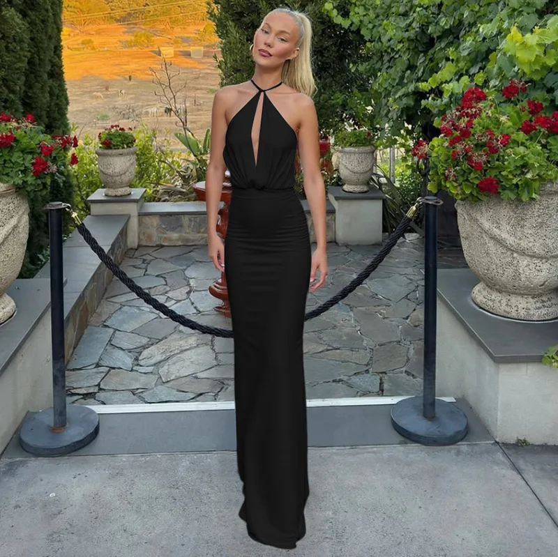 High Quality Hot Selling Wholesale 2025 New Products Fashionable Backless Temperament Hollow Neck Hanging Strap Dress Women Y2k