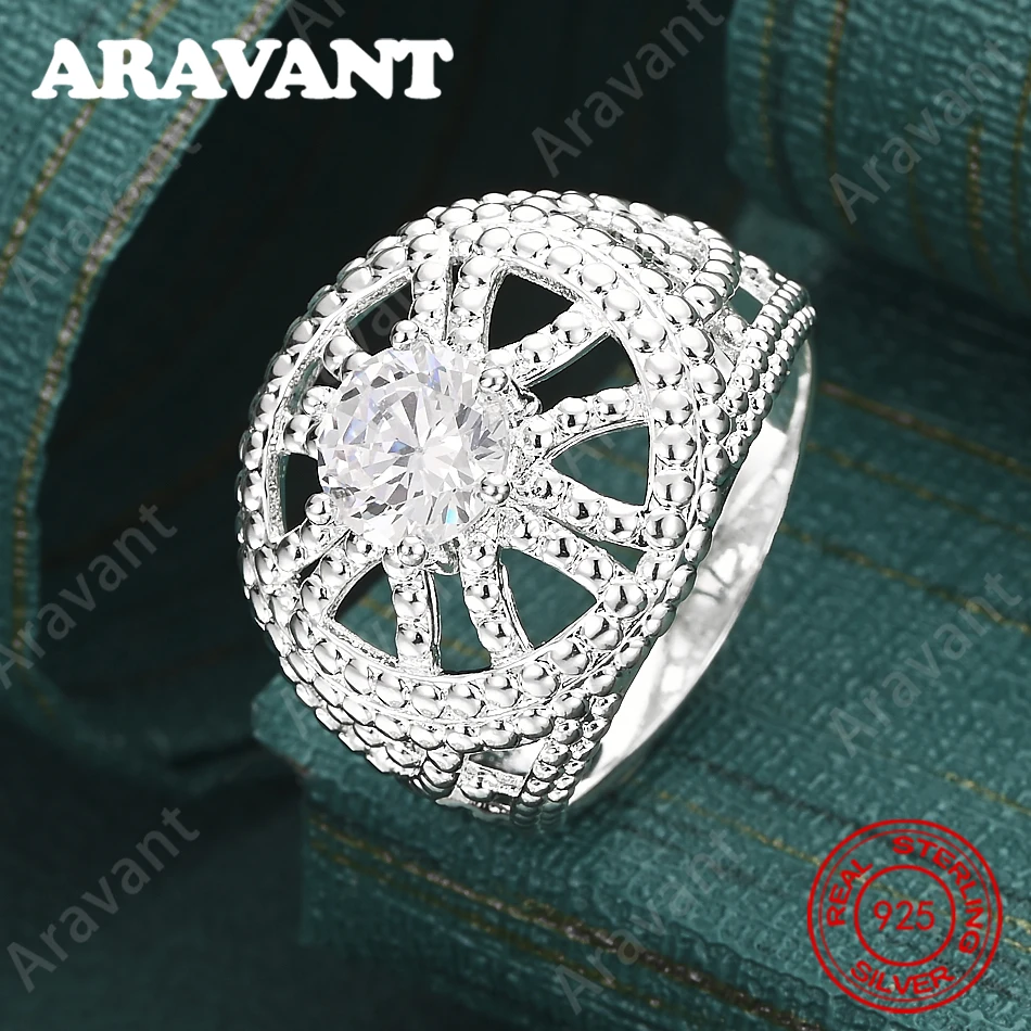 925 Sterling Silver Openwork Woven Round Zirconia Ring - Simple And Elegant Everyday Jewelry For Women