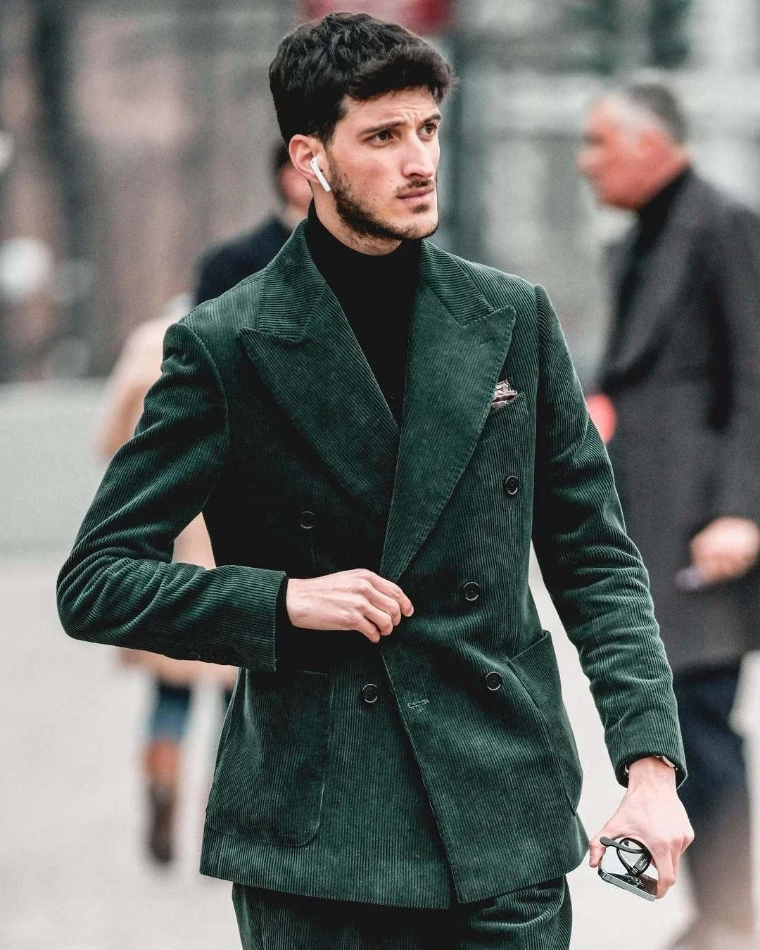 

2026 Dark Green Corduroy Double Breasted Suits For Man Evening Tailor-made Wedding suit Blazer 2 Pieces Male Slim Fit men Set