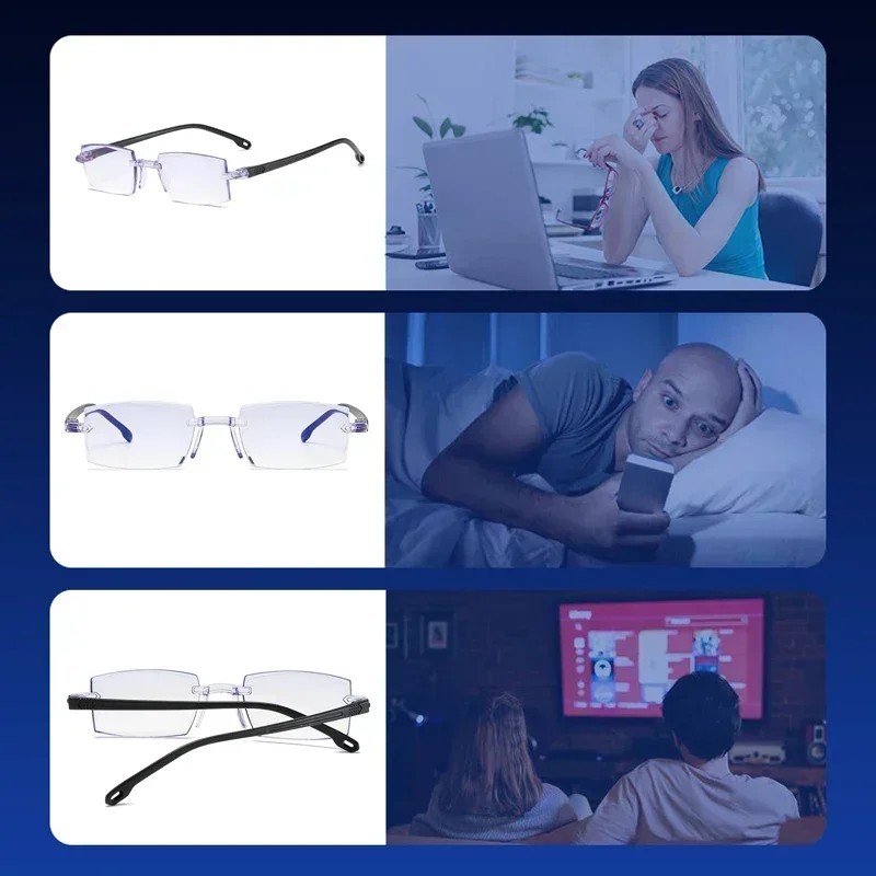 Reading Glasses 0 -1.0 To -4.0 Myopia Glasse Rimless Anti Blue Light Men Myopia Glasses Frameless Nearsighted Eyeglasses Unisex