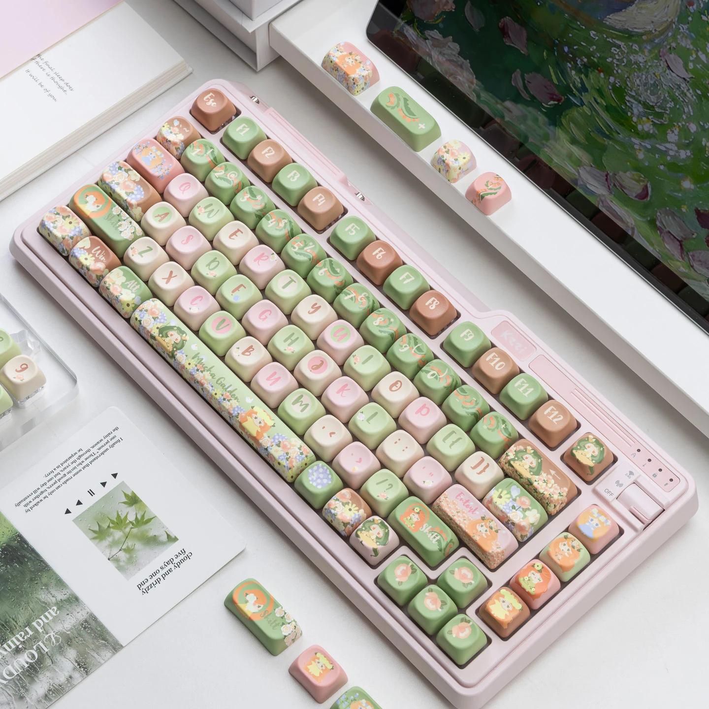 Cute Flowers Girl PBT Keycap,136 Keys Custom MOA Profile Doubleshot Key Caps Set For Mechanical Keyboard 60% 65% 75% 80% 100%