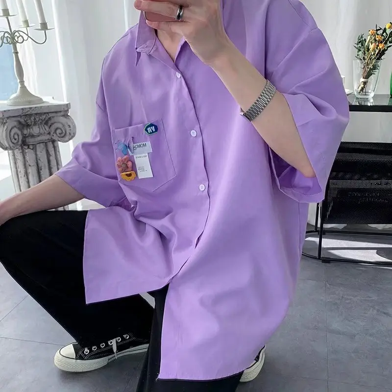 

Loose ort Sve JK irt for Men Vintage Korean Sle f Sve Pure Color Top Summer Faion Student Wear Iron-Free irt