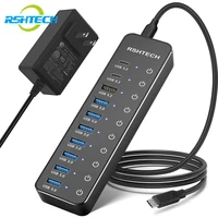 RSHTECH-concentrador de puertos USB tipo C, 10 puertos, 60W, 10Gbps, transferencia de datos, interruptores táctiles individuales, divisor híbrido para ordenador portátil/PC
