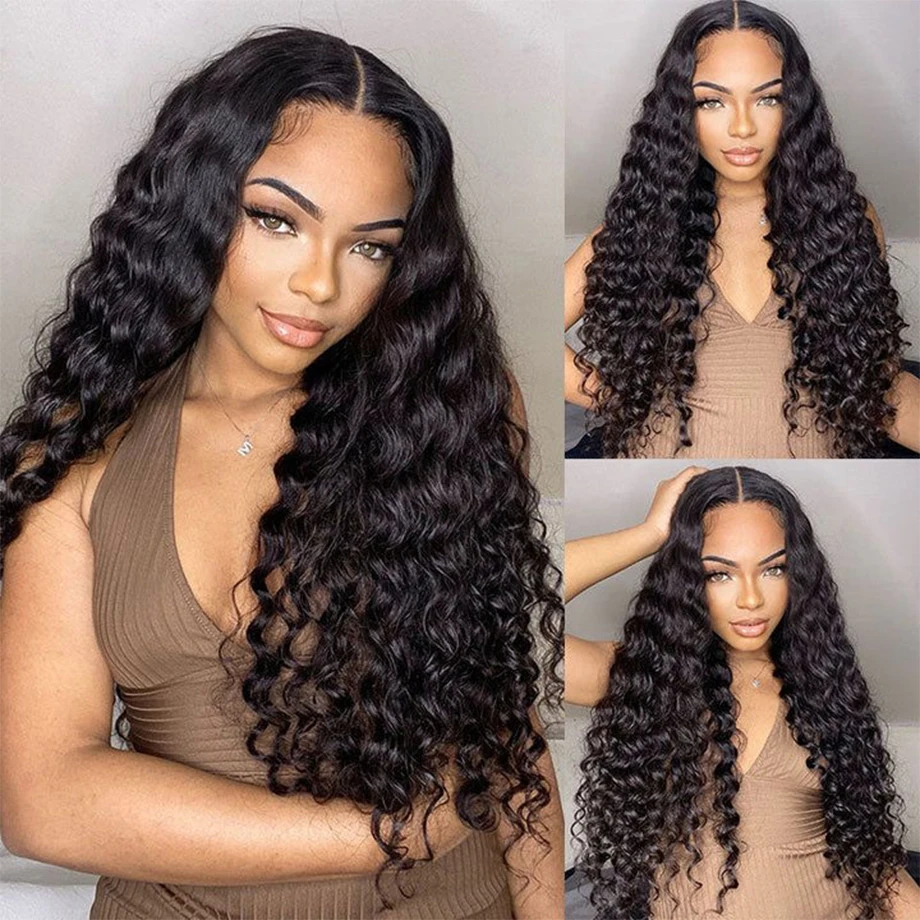 Deep Wave 13x6 HD Transparent Lace Front Human Hair Wigs Curly 13x4 Lace Frontal Wigs For Black Women Wet And Wavy 180 Density