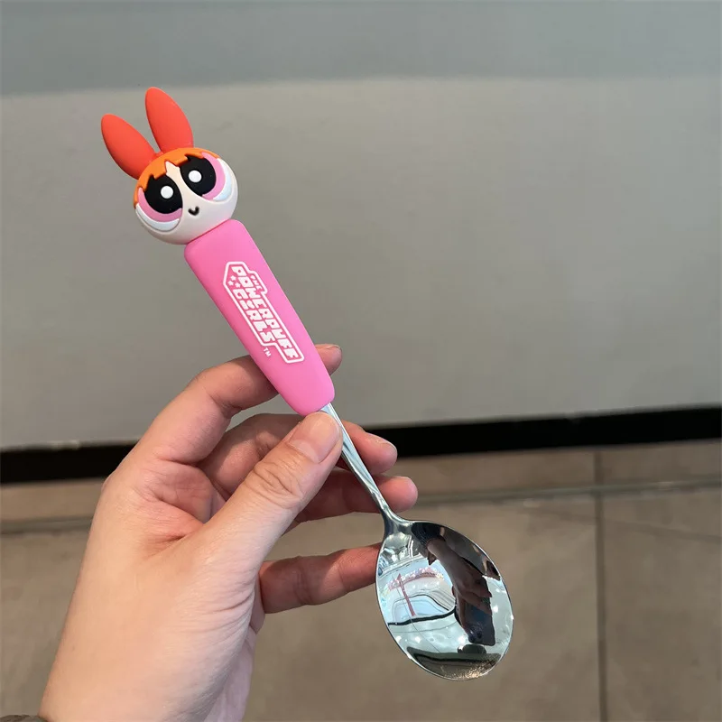The Powerpuff Girls Childrens Tableware 304 Stainless Steel Fork Spoon Set Cute Teaspoon Dessert Snack Scoop Spoons Kitchen Tool
