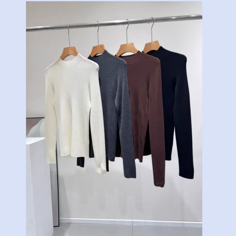25 year autumn and winter seamless wool semi high neck women's slim fit and slimming base gentle multi-color sweater