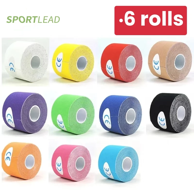 

6 Rolls Elastic Sports Tape Kinesiology Bandage Cotton Athletic Gym Fitness Knee Muscle Pain Injury Strapping Tape Sticker