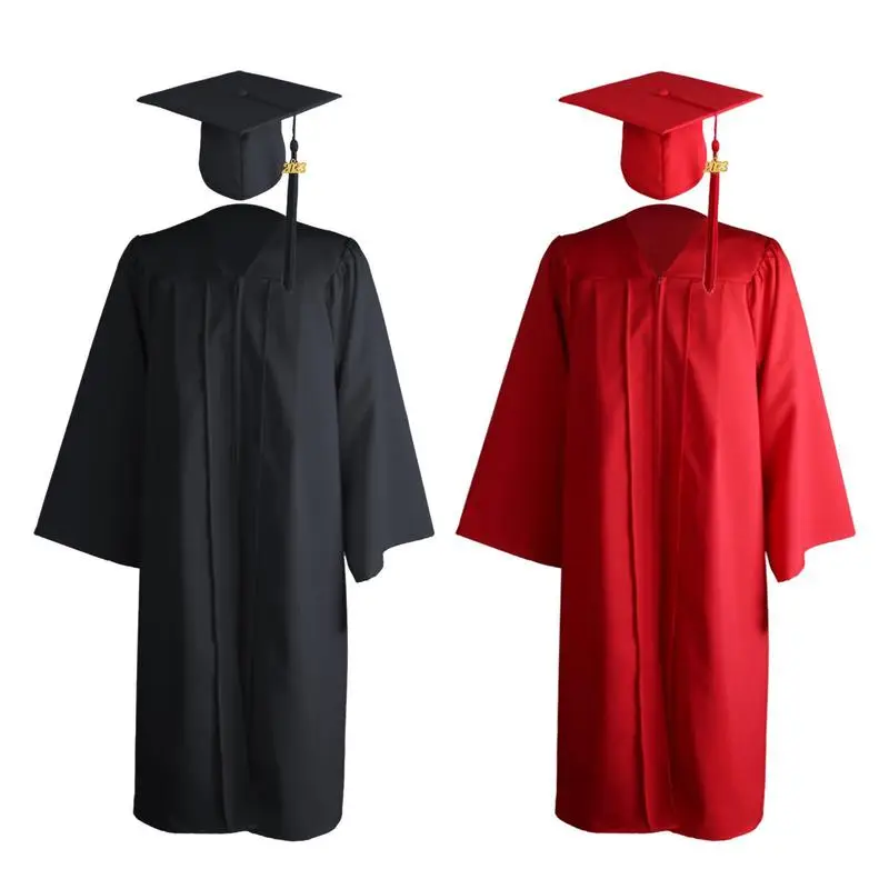 2023 NEW Graduation Gown College School Uniform Clothing Cap Set Unisex Matte Clothes For High School With Tassels Year Stamp