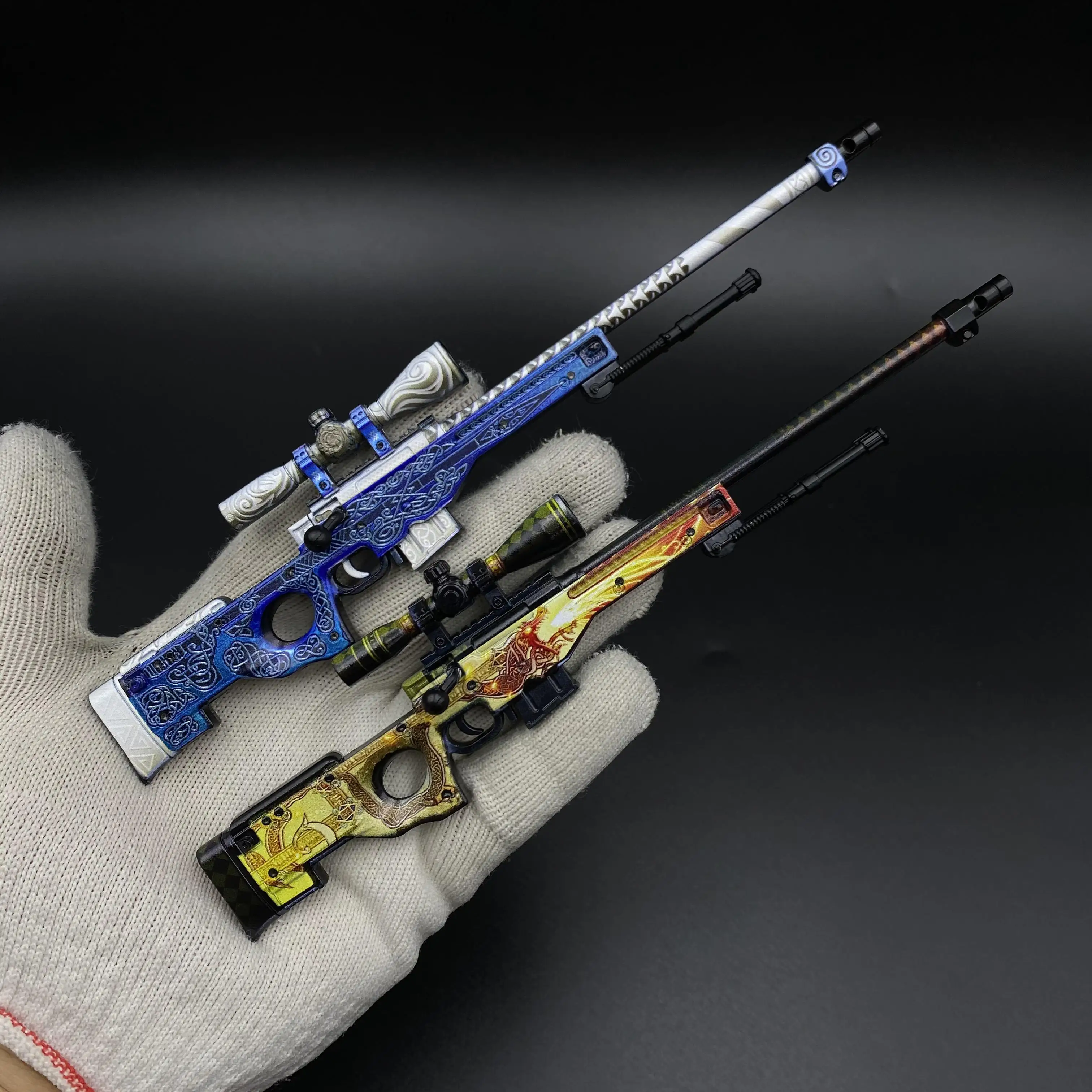 20cm GOS AWP Dragon Lore Gungnir Sniper Rifle Model Desktop Ornament All Metal Toy Gun Game Props Decorations Boys Gifts Collect