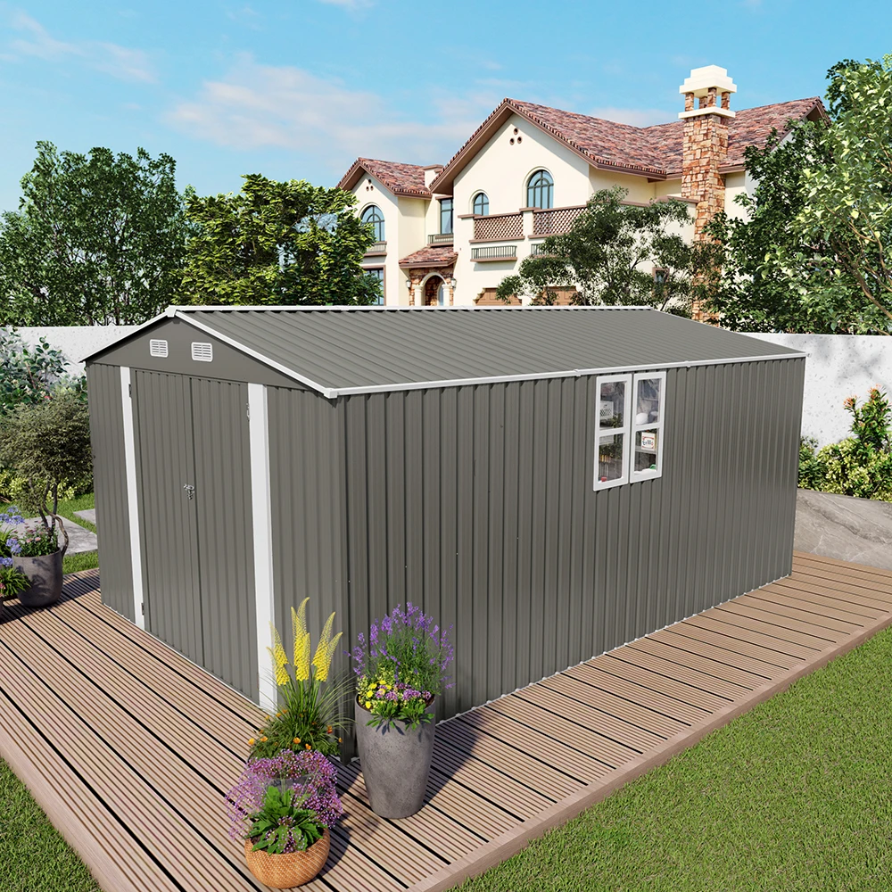 Outdoor Storage Shed, Metal Garden Tool Shed With Lockable Doors, Ideal For Backyard Garden Patio Lawn, Grey