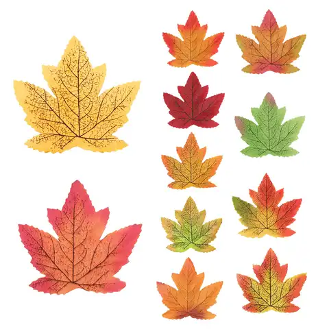 Maple Leaves 50 Pieces Realistic Artificial Thanksgiving Harvest Decor Fake Autumn Leaves Halloween Decor for Home Bedroom